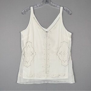 White House Black Market Embellished Tank Top XS Ecru V Neck Cocktail Party Glam